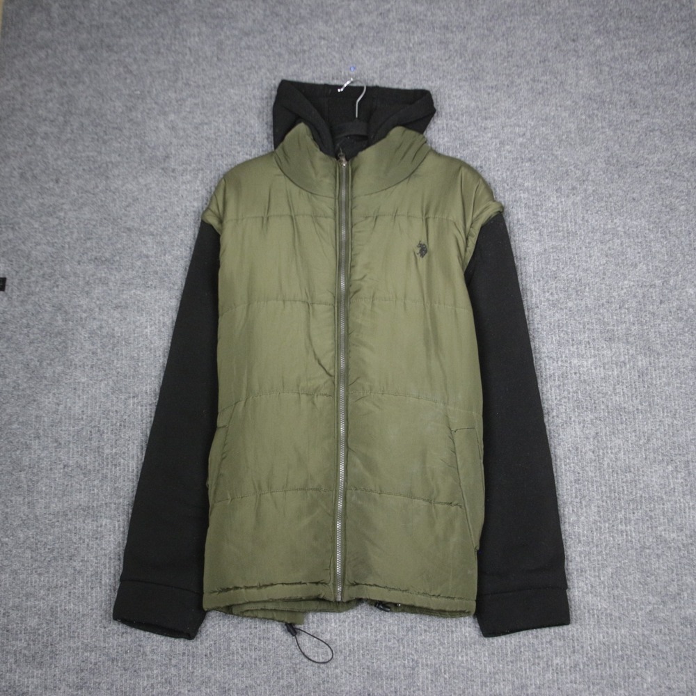 Polo Assn Mens Puffer Vest Hoodie‎ Combo Jacket Olive Green Black Size XL